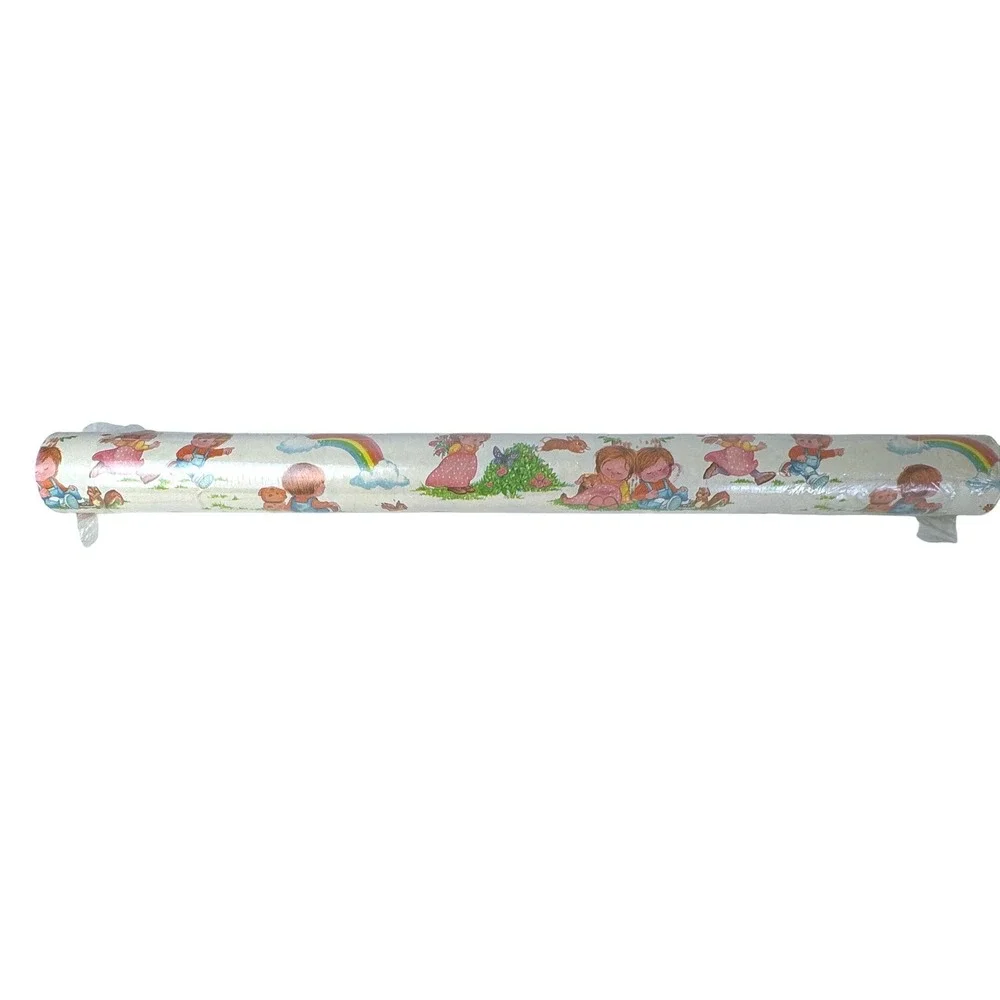 Vintage‎ 80s Gift Wrap Paper Roll Children Rainbow Bunnies Squirrels 24 Inch